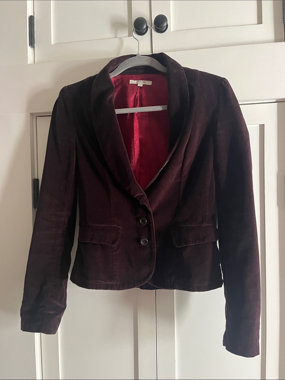 Burgundy cropped velvet blazer